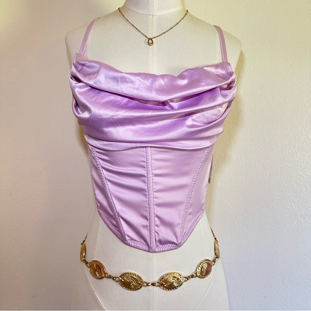 Urban Outfitters Lexi Satin Cowl Corset NWT in Purple/Rose Medium Crop Top